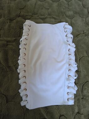 Fashion Nova White Lace-Up Grommet Pencil Skirt